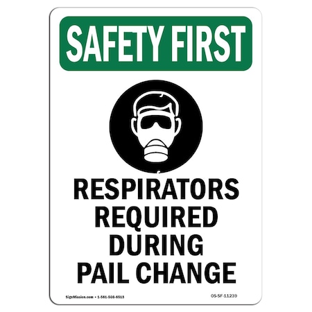 OSHA SAFETY FIRST Sign, Respirators Required W/ Symbol, 14in X 10in Decal